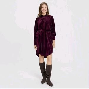 Women's Long Sleeve Velvet Midi Shirtdress - Universal Thread Dark Purple XL